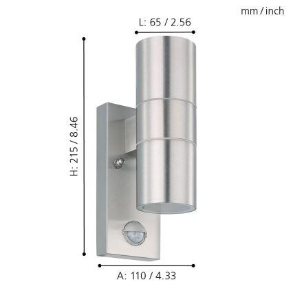 Eglo 79594- Applique murale LED extérieure avec détecteur ARAPONGAS 2xGU10/2,8W/230V IP44 chrome mat