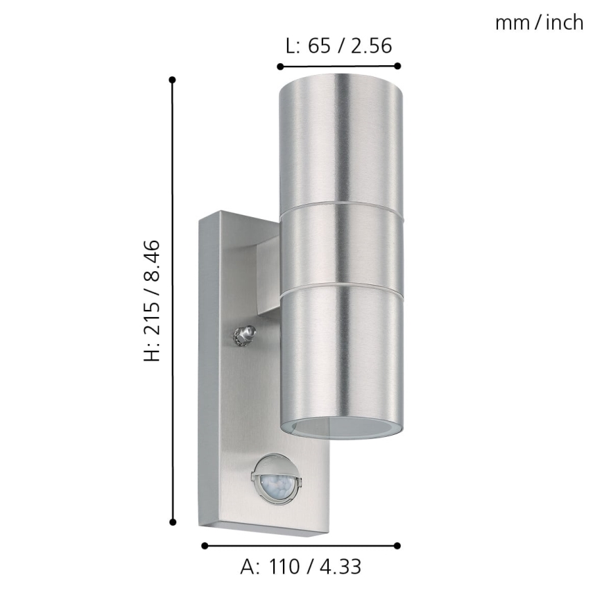 Eglo 79594- Applique murale LED extérieure avec détecteur ARAPONGAS 2xGU10/2,8W/230V IP44 chrome mat