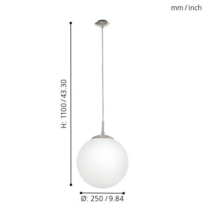 EGLO - Hanglamp aan een koord 1xE27/60W/230V diameter 25 cm wit
