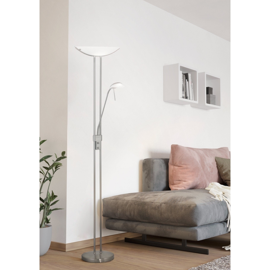 EGLO - Lampadaire à intensité variable BAYA 1xR7s/230W+1xG9/33W chrome mat