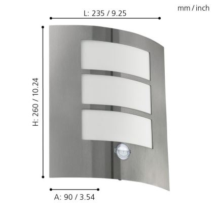 Eglo - Applique murale extérieure à détecteur 1xE27/15W/230V IP44