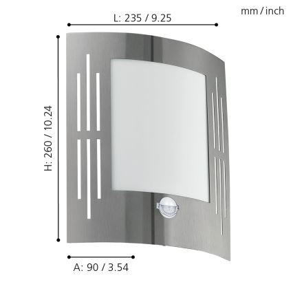 Eglo - Applique murale extérieure à détecteur 1xE27/15W/230V IP44