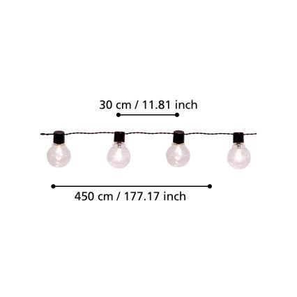 Eglo - Guirlande décorative extérieure LED 16xLED/0,064W/24V IP44 noire