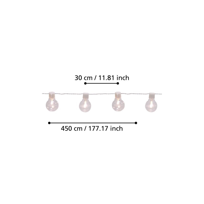 Eglo - Guirlande décorative extérieure LED 16xLED/0,064W/24V IP44 blanche