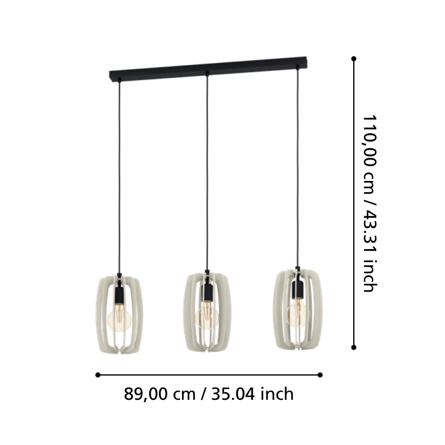 Eglo - Hanglamp aan kabel 3xE27/40W/230V crème