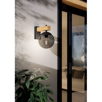 Eglo - Applique murale extérieure 1xE27/40W/230V noir/bois IP44