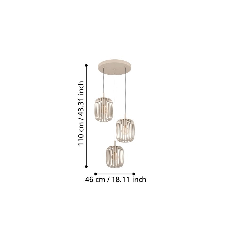 Eglo - Hanglamp aan een koord 3xE27/40W/230V beige