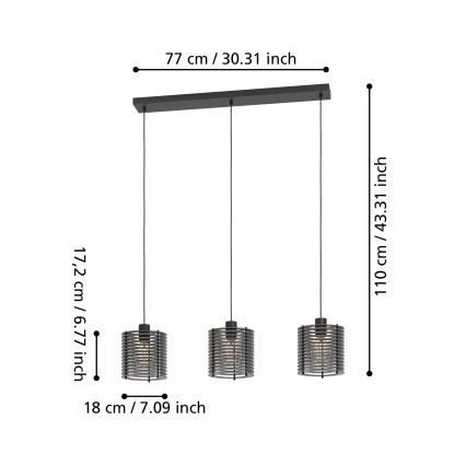 Eglo - Suspension filaire 3xE27/40W/230V