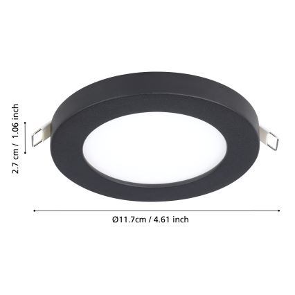 Eglo - Luminaire encastré LED 5,5W/230V 4000K noir Ø 11,7 cm