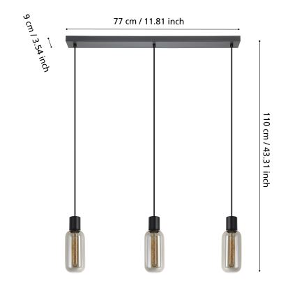 Eglo - Suspension sur câble 3xE27/4W/230V noir/fumé