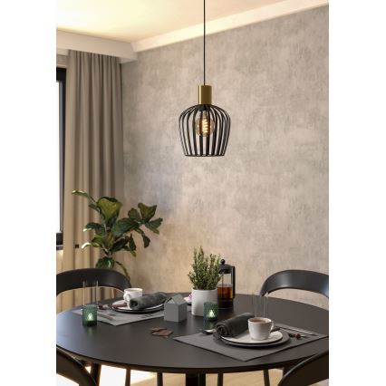 Eglo - Hanglamp aan een koord 1xE27/40W/230V zwart/goud