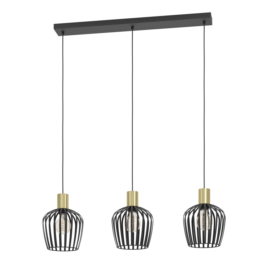Eglo - Hanglamp aan een koord 3xE27/40W/230V zwart/goud