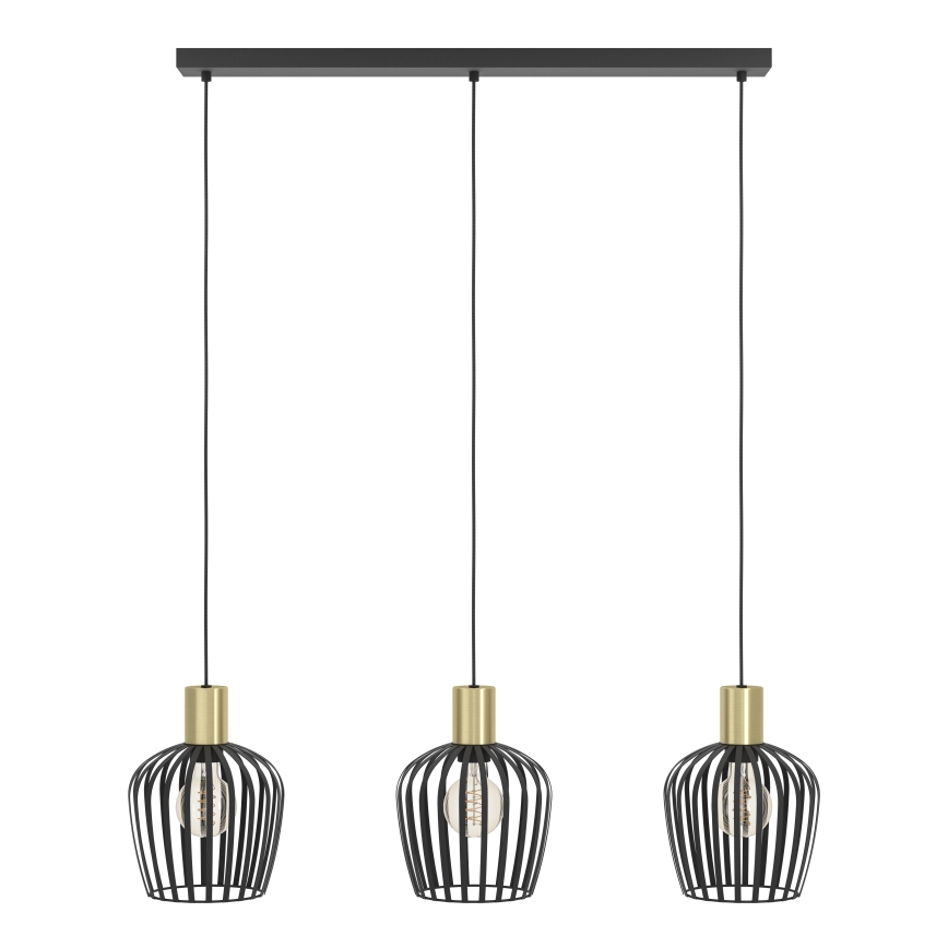 Eglo - Hanglamp aan een koord 3xE27/40W/230V zwart/goud