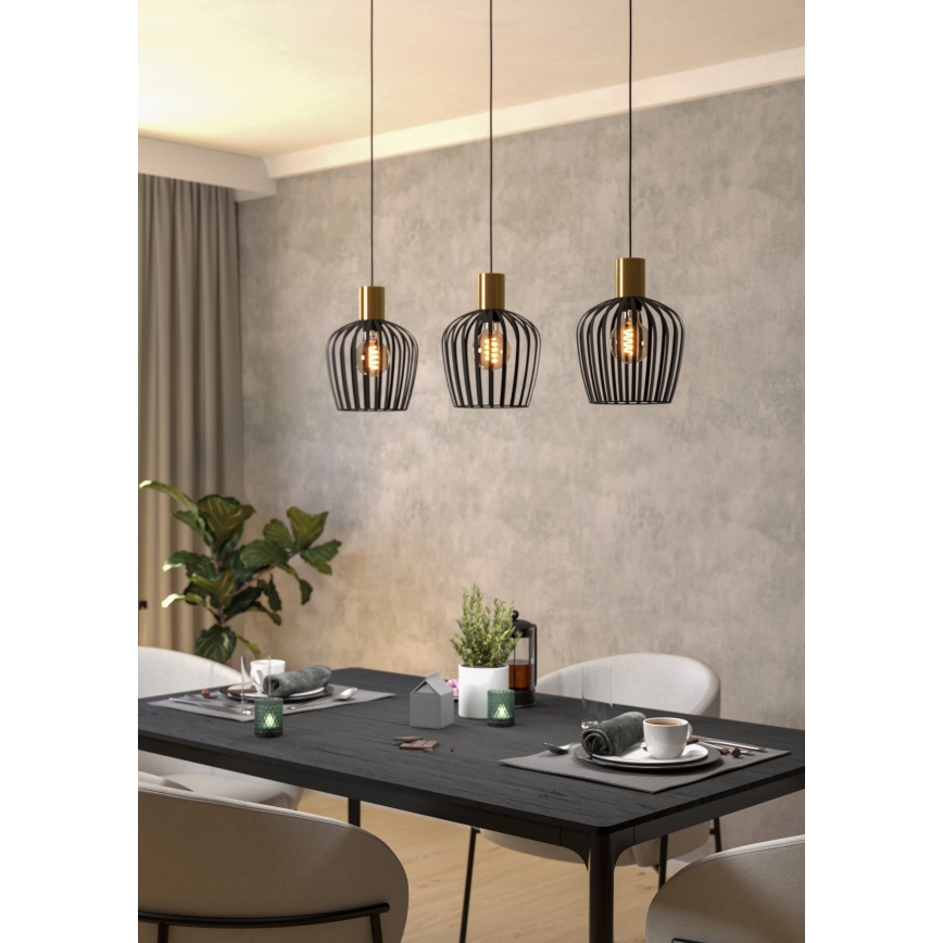 Eglo - Hanglamp aan een koord 3xE27/40W/230V zwart/goud