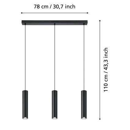 Eglo - Suspension filaire RGBW à intensité variable 3xLED/3,7W/230V 2700-6500K noir