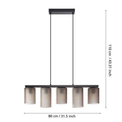 Eglo - Hanglamp aan een koord COLOMERA 5xE27/40W/230V grijs