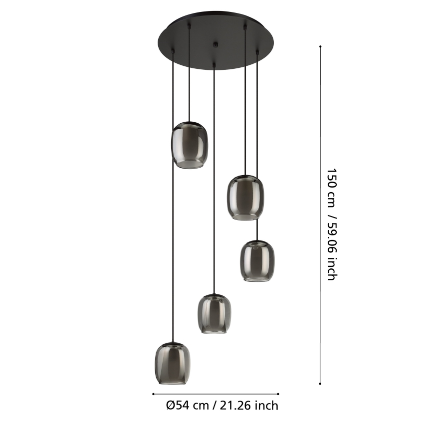 Eglo - Hanglamp aan een koord 5xE27/28W/230V grijs