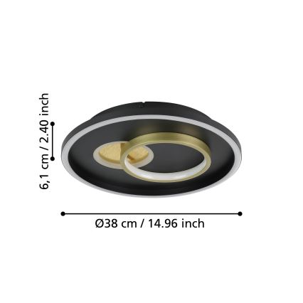 Eglo - Plafonnier LED 14W/230V + LED 8,5W Ø 38 cm noir/doré