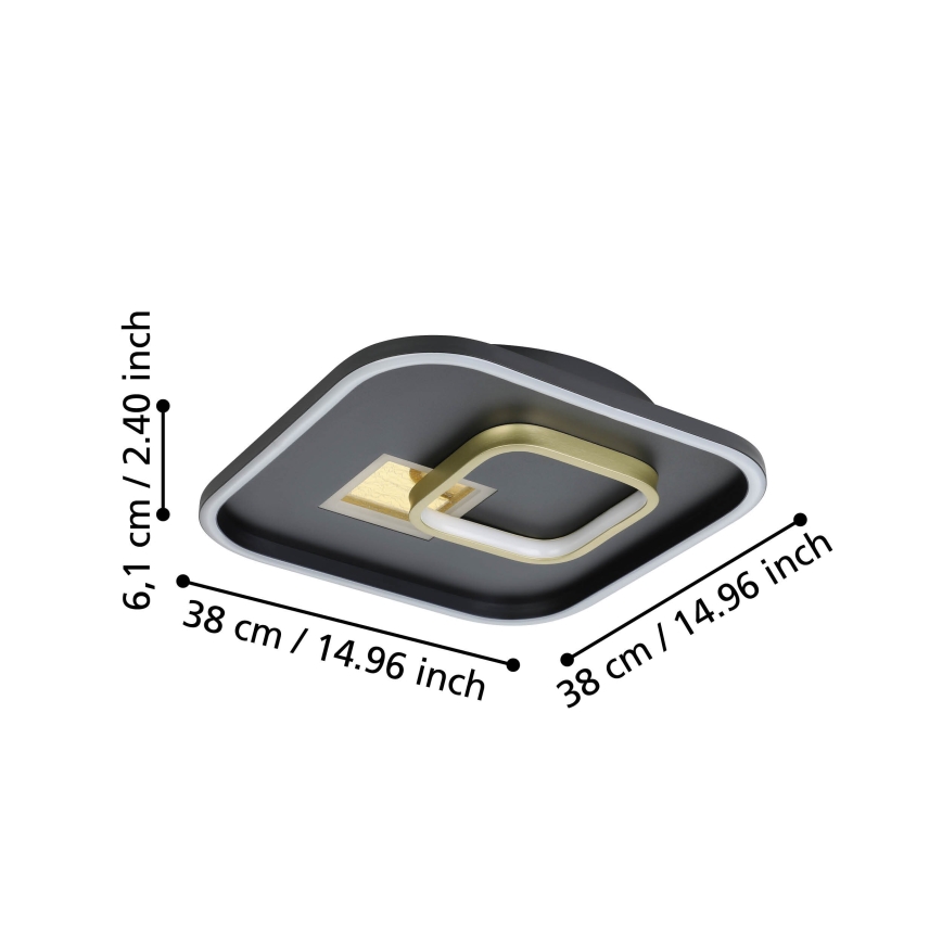 Eglo - LED Plafondlamp 1xLED/16,2W/230V + 1xLED/9,2W 38x38 cm zwart/goud