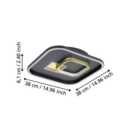 Eglo - Plafonnier LED 16,2 W/230 V + LED 9,2 W, 38x38 cm, noir/doré