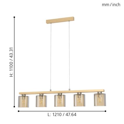 Eglo - Hanglamp aan kabel 5xE27/28W/230V