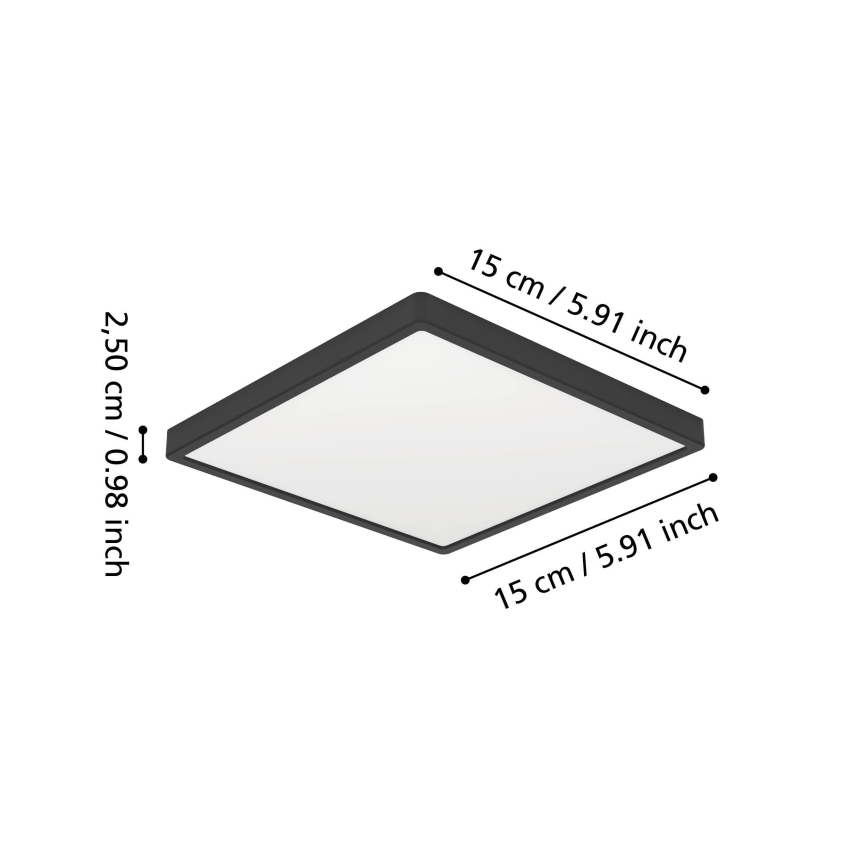 Eglo - Plafonnier LED pour salle de bains, 7 W, 230 V, 15 x 15 cm, IP44, noir
