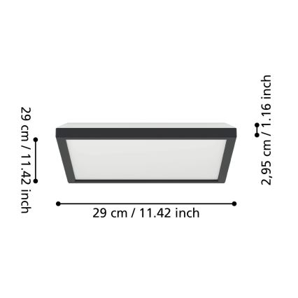Eglo - LED Badkamer plafondlamp LED/13,4W/230V 2700/4000/6500K 29x29 cm IP44 zwart