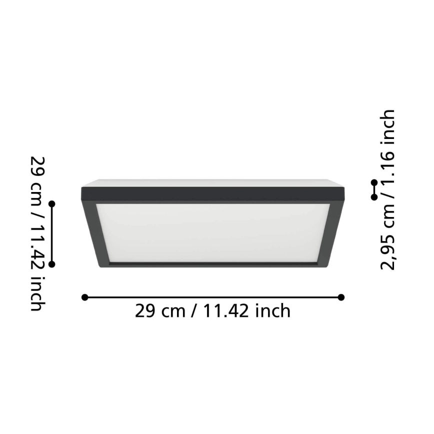 Eglo - LED Badkamer plafondlamp LED/13,4W/230V 2700/4000/6500K 29x29 cm IP44 zwart