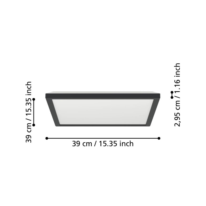 Eglo - LED Badkamer plafondlamp LED/17,6W/230V 2700/4000/6500K 39x39 cm IP44 zwart