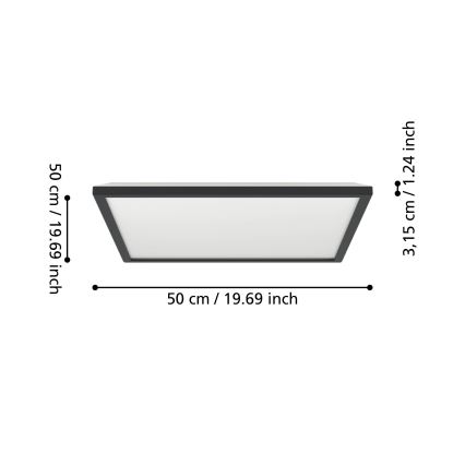 Eglo 901457 - LED Dimbare badkamer plafondverlichting LED/17W/230V 2700-6500K 50x50 cm IP44 zwart + afstandsbediening
