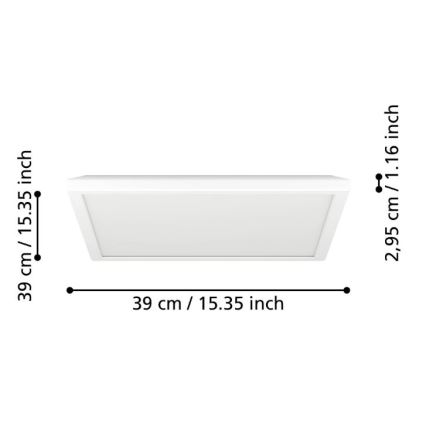 Eglo - LED Dimbare badkamer plafondverlichting LED/17,6W/230V 2700-6500K 39x39 cm IP44 wit + afstandsbediening