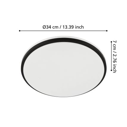 Eglo - Plafonnier LED pour salle de bains 18 W, 230 V, 3000/4000/6500 K, Ø 34 cm, IP54, noir