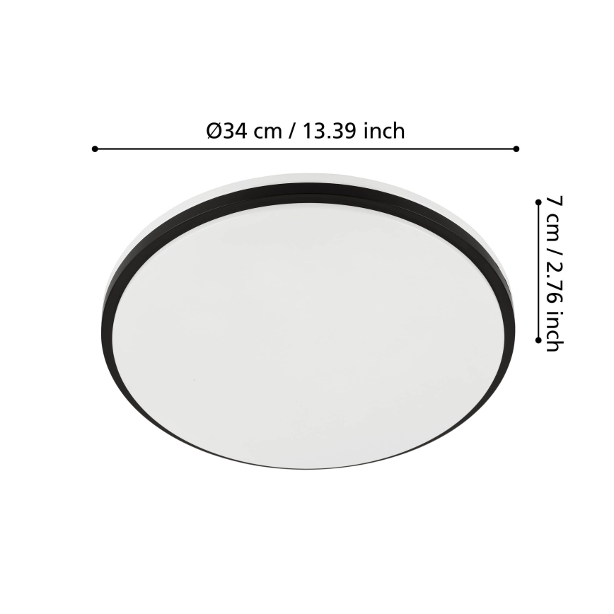 Eglo - Plafonnier LED pour salle de bains 18 W, 230 V, 3000/4000/6500 K, Ø 34 cm, IP54, noir