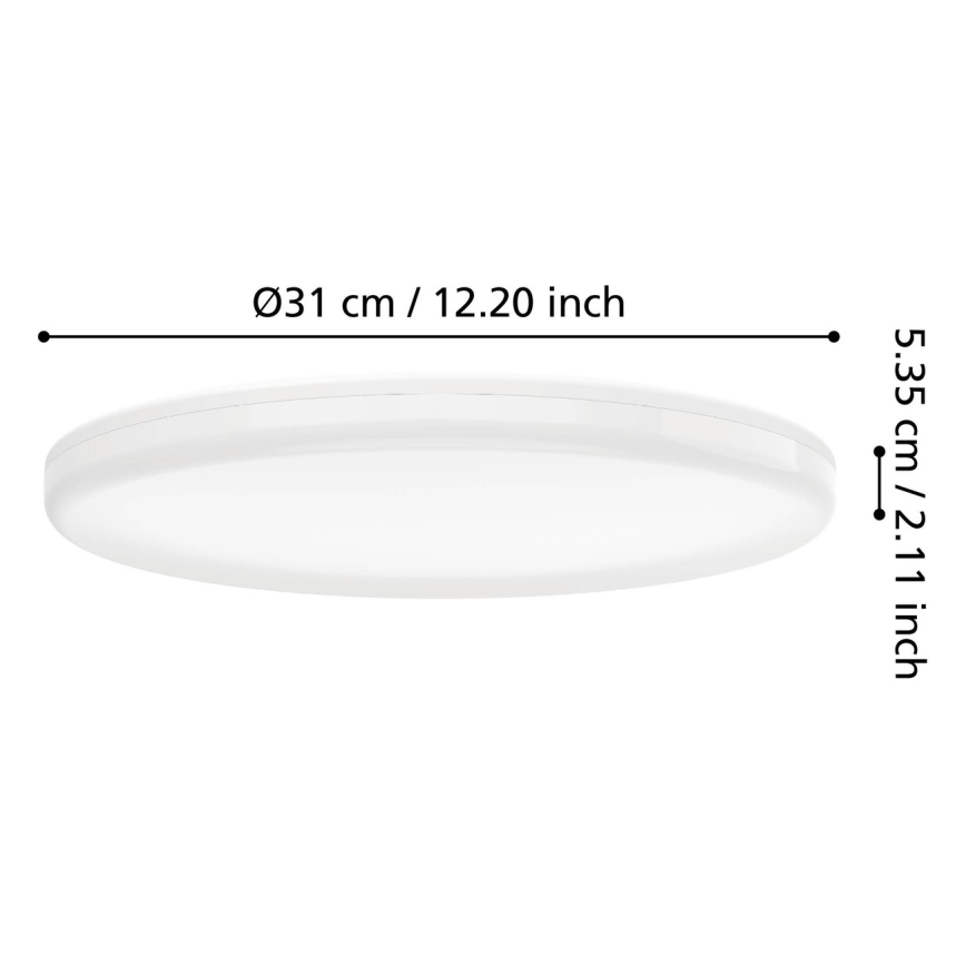 Eglo - LED plafondlamp voor de badkamer, 20W/230V, instelbare kleurtemperatuur 2700/4000/6500K, Ø31 cm, IP54, wit