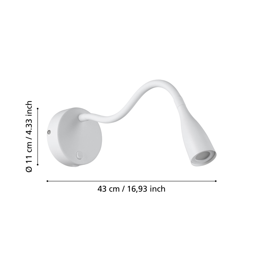 Eglo - Applique murale LED flexible avec port USB, 3,8 W, 230 V, blanc