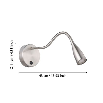 Eglo - LED flexibele wandlamp met USB LED/3,8W/230V mat chroom