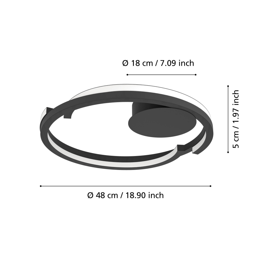 Eglo - Dimbare LED-plafondlamp 2x LED/20 W/230 V 2700–6500 K Ø 48 cm zwart + afstandsbediening