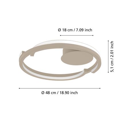 Eglo – dimbare LED-plafondlamp, 2×LED 20 W, 230 V, 2700–6500 K, Ø 48 cm, beige, met afstandsbediening