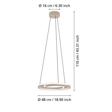 Eglo - LED dimbare pendellamp met kabel, 2xLED/20W/230V, 2700-6500K, Ø 48 cm, beige + afstandsbediening