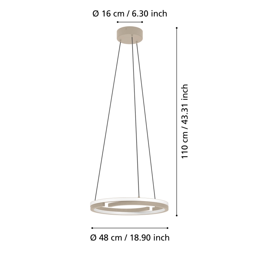 Eglo - LED dimbare pendellamp met kabel, 2xLED/20W/230V, 2700-6500K, Ø 48 cm, beige + afstandsbediening