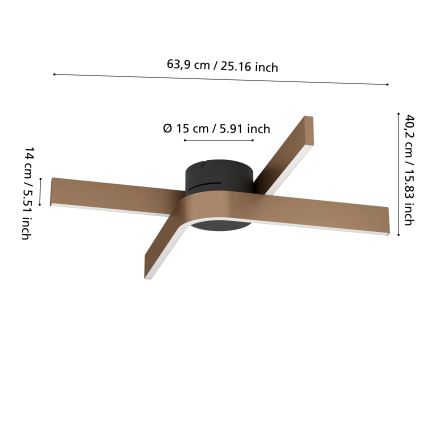 Eglo - LED RGBW dimbare plafondlamp 2xLED/18W/230V koper/zwart
