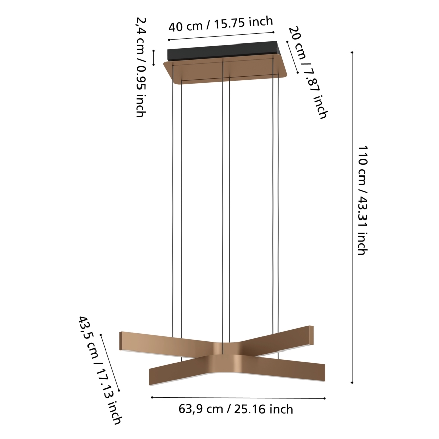 Eglo - Suspension LED RGBW dimmable sur câble 2xLED/18W/230V cuivré/noir