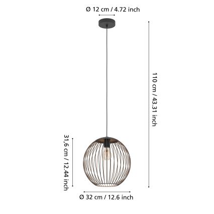 Eglo - Suspension sur câble 1xE27/60W/230V noire