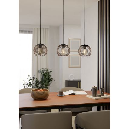 Eglo - Suspension sur câble 3xE27/60W/230V noire