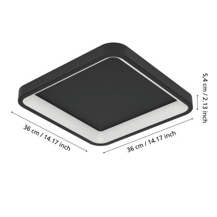 Eglo - Dimbare RGBW LED-plafondlamp LED/20W/230V 2700-6500K 35x35 cm zwart