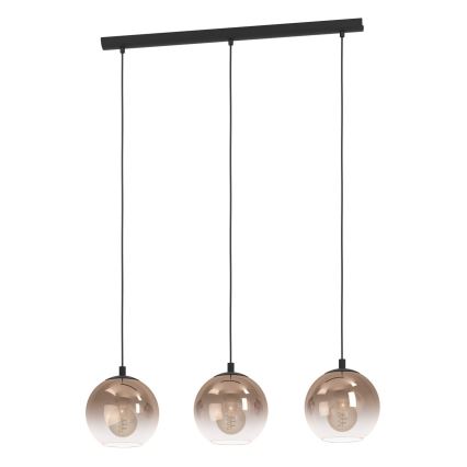 Eglo - Suspension à câble 3xE27/60W/230V noir/beige/fumé