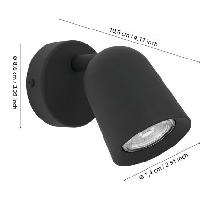 Eglo - Wandspot 1xGU10/5W/230V zwart