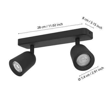 Eglo - Spot orientable 2xGU10/10W/230V, noir