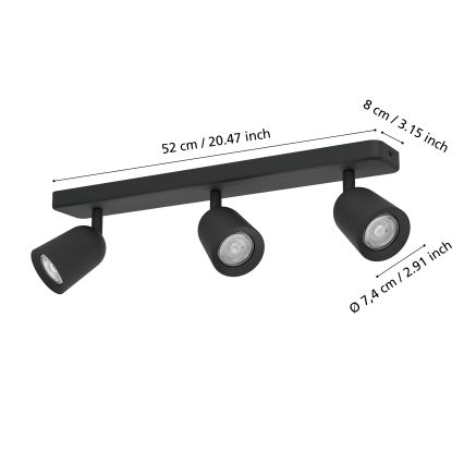 Eglo - Spot orientable 3xGU10/10W/230V noir