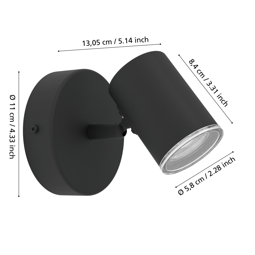 Eglo - Applique spot murale pour salle de bains 1xGU10/5W/230V IP44 noir